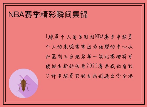 NBA赛季精彩瞬间集锦